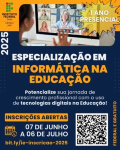 Imagem com os dizeres: Informática na Educação e com as datas para inscrição